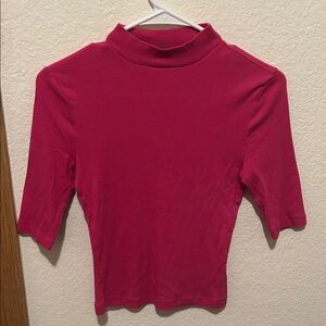 Express Vibrant Hot Pink Mock Neck Quarter Sleeve Fitted Top
